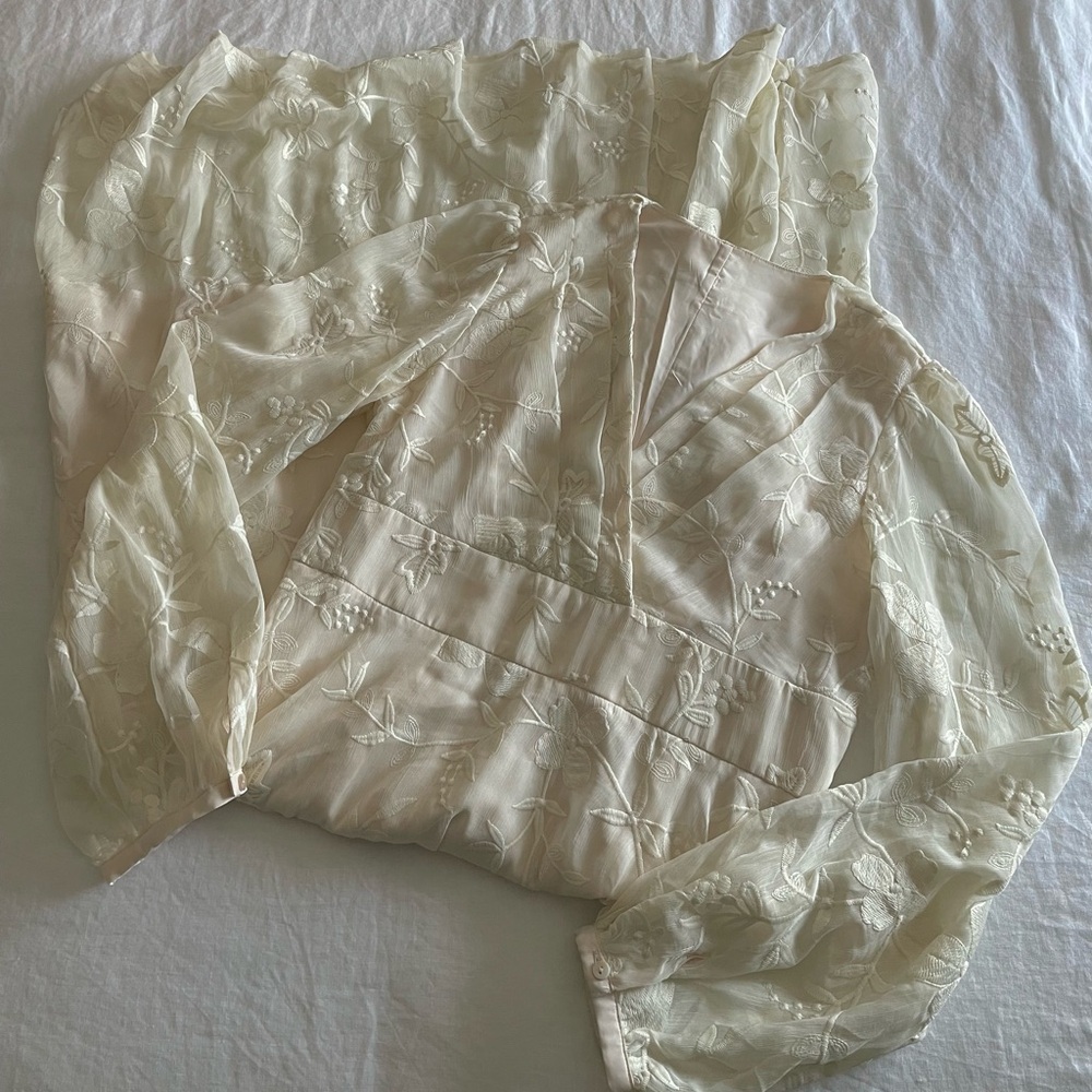 SHEIN MOTF WHITE BALLOON SLEEVE EMBROIDERED DRESS